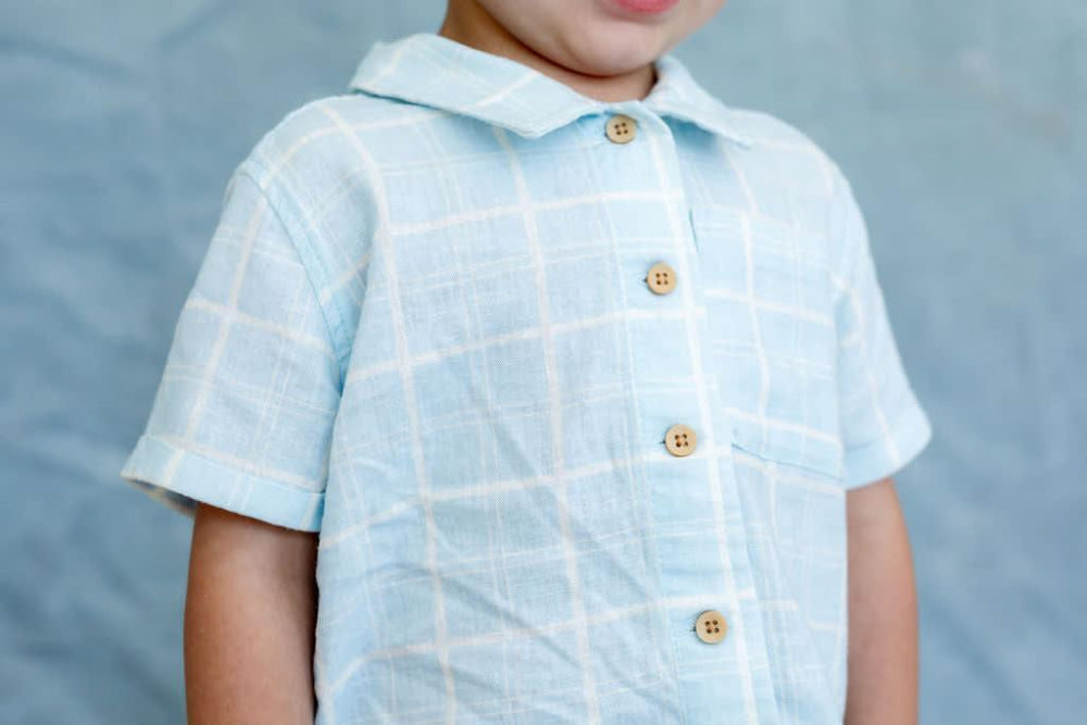 Tatum Set - Icy Horizon Plaid - newborn - Button Down Shirt