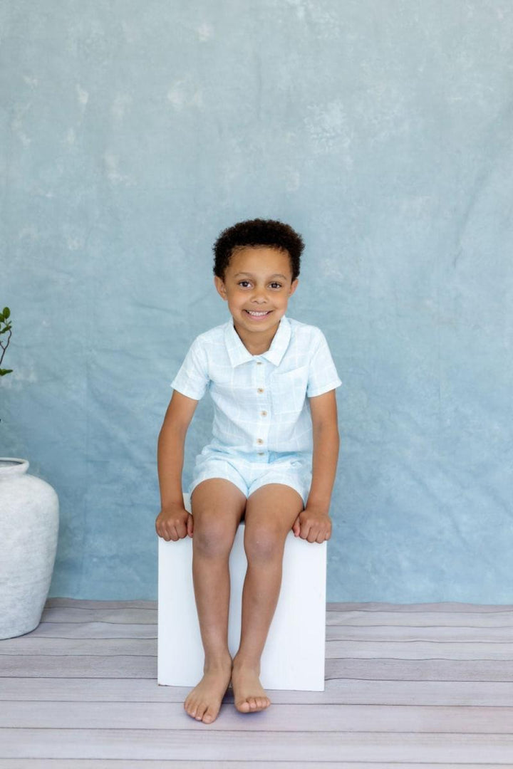 Tatum Set - Icy Horizon Plaid - newborn - Button Down Shirt