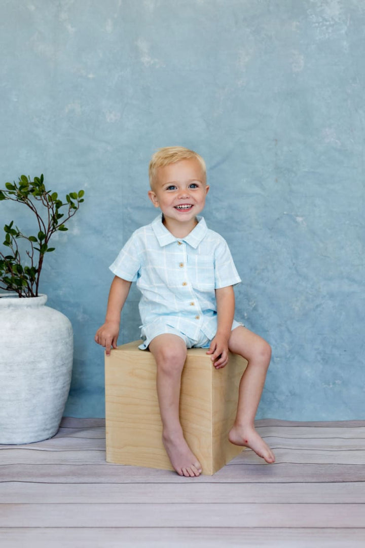 Tatum Set - Icy Horizon Plaid - newborn - Button Down Shirt