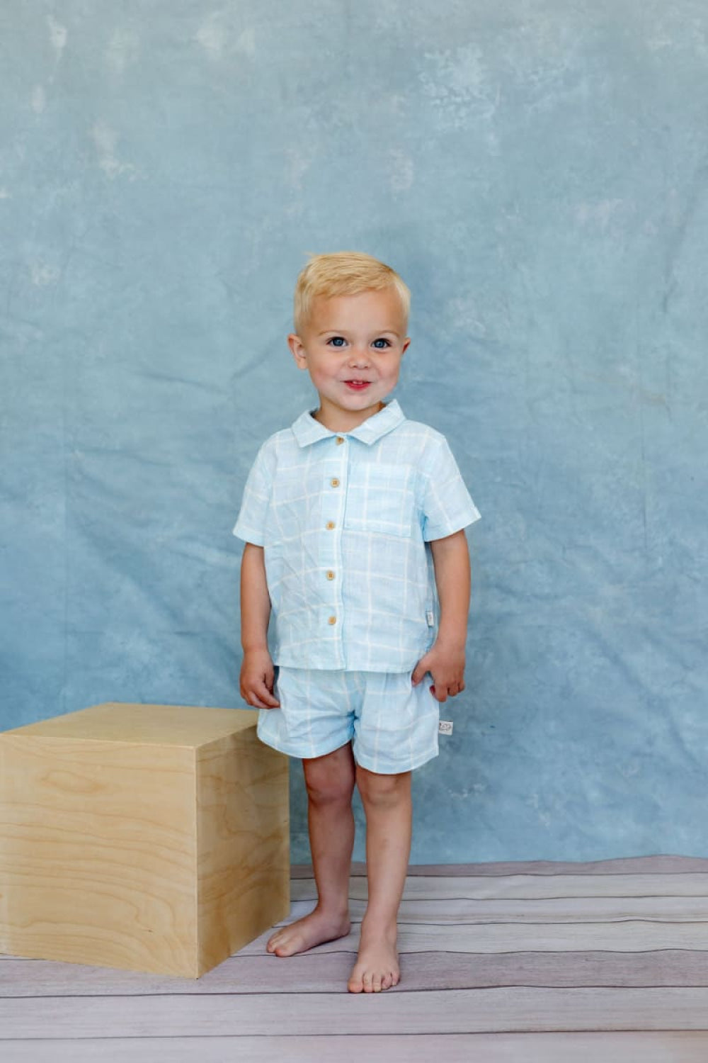 Tatum Set - Icy Horizon Plaid - newborn - Button Down Shirt