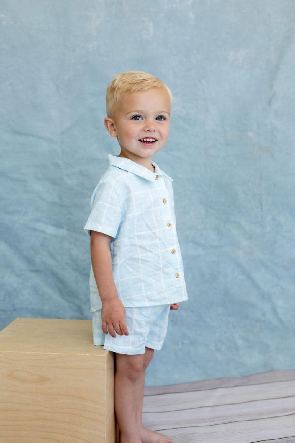 Tatum Set - Icy Horizon Plaid - newborn - Button Down Shirt