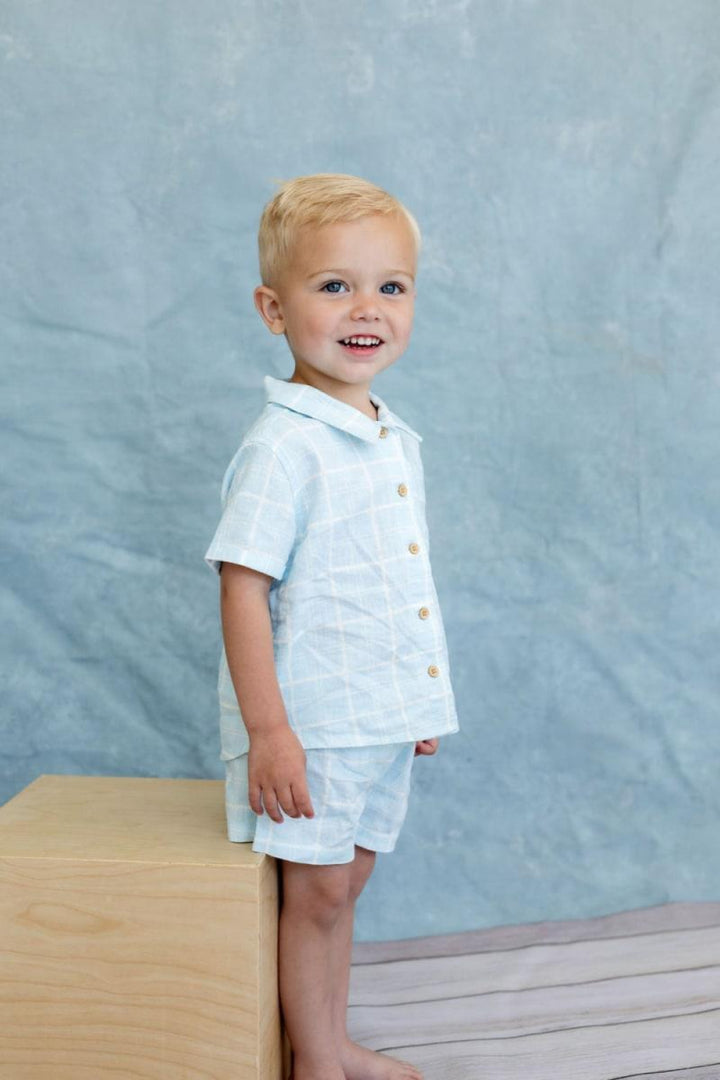 Tatum Set - Icy Horizon Plaid - newborn - Button Down Shirt