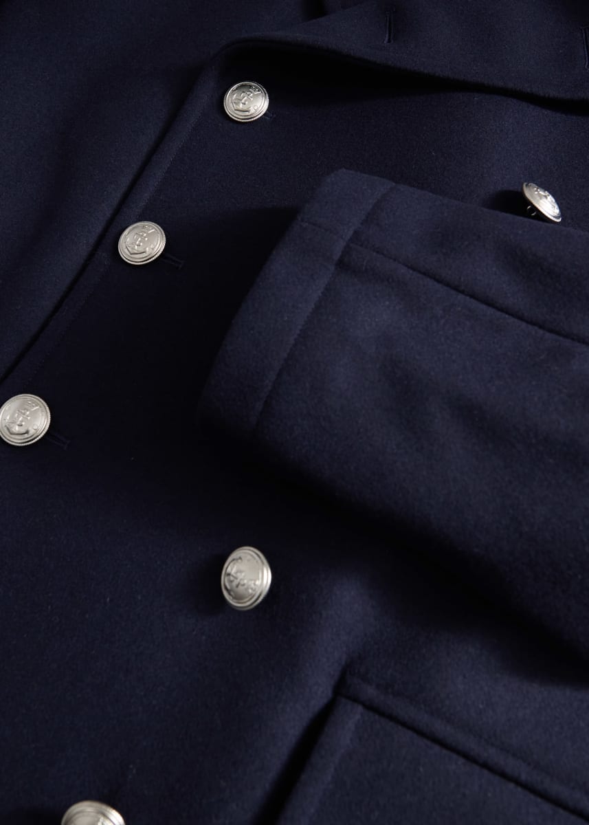 Double Breasted Wool Overcoat - Navy