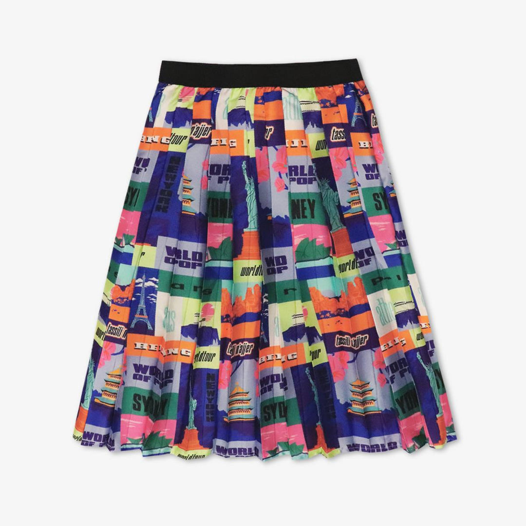Polded "World Tour" printed skirt
