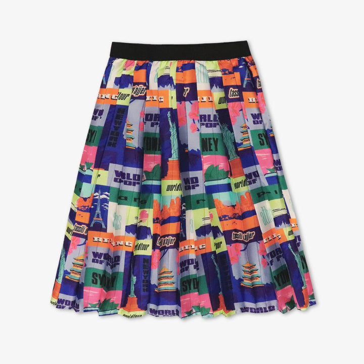 Polded "World Tour" printed skirt