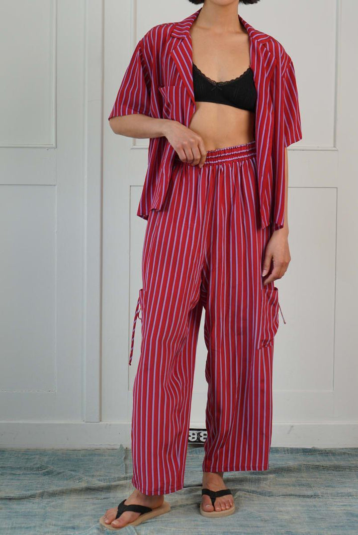 Silk Lounge Shirt - Red Stripe