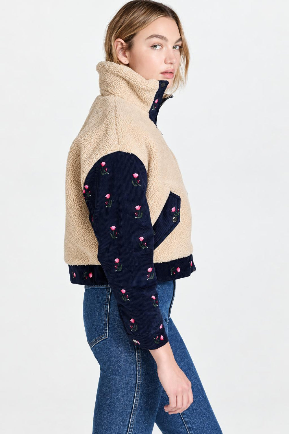 Teddy Corduroy Trucker Jacket - Cream/Navy - Jacket