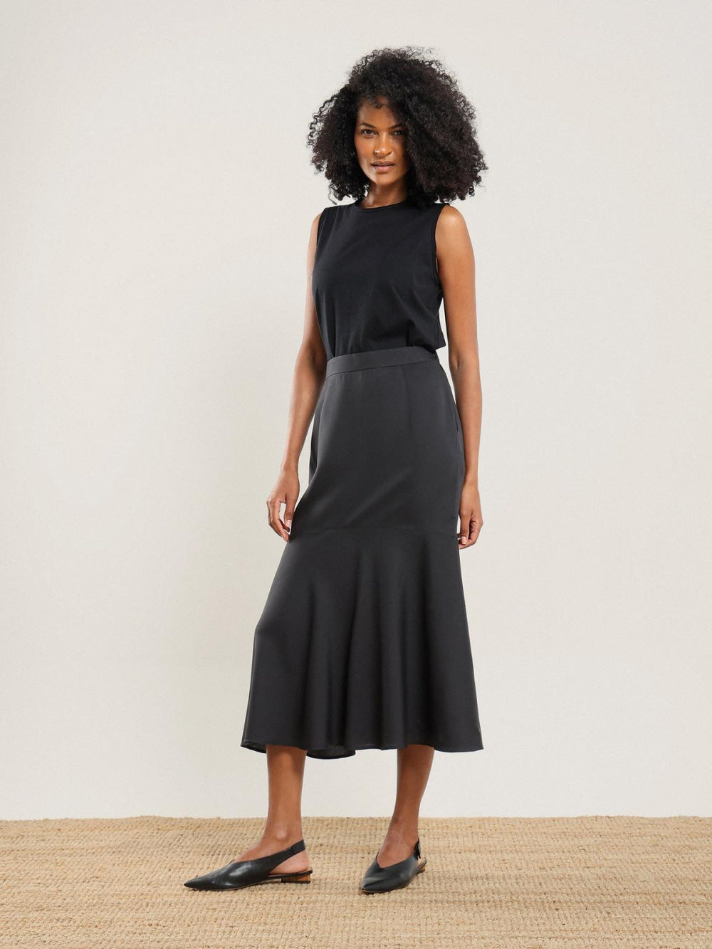 Tencel Flared Skirt - Black - Skirt