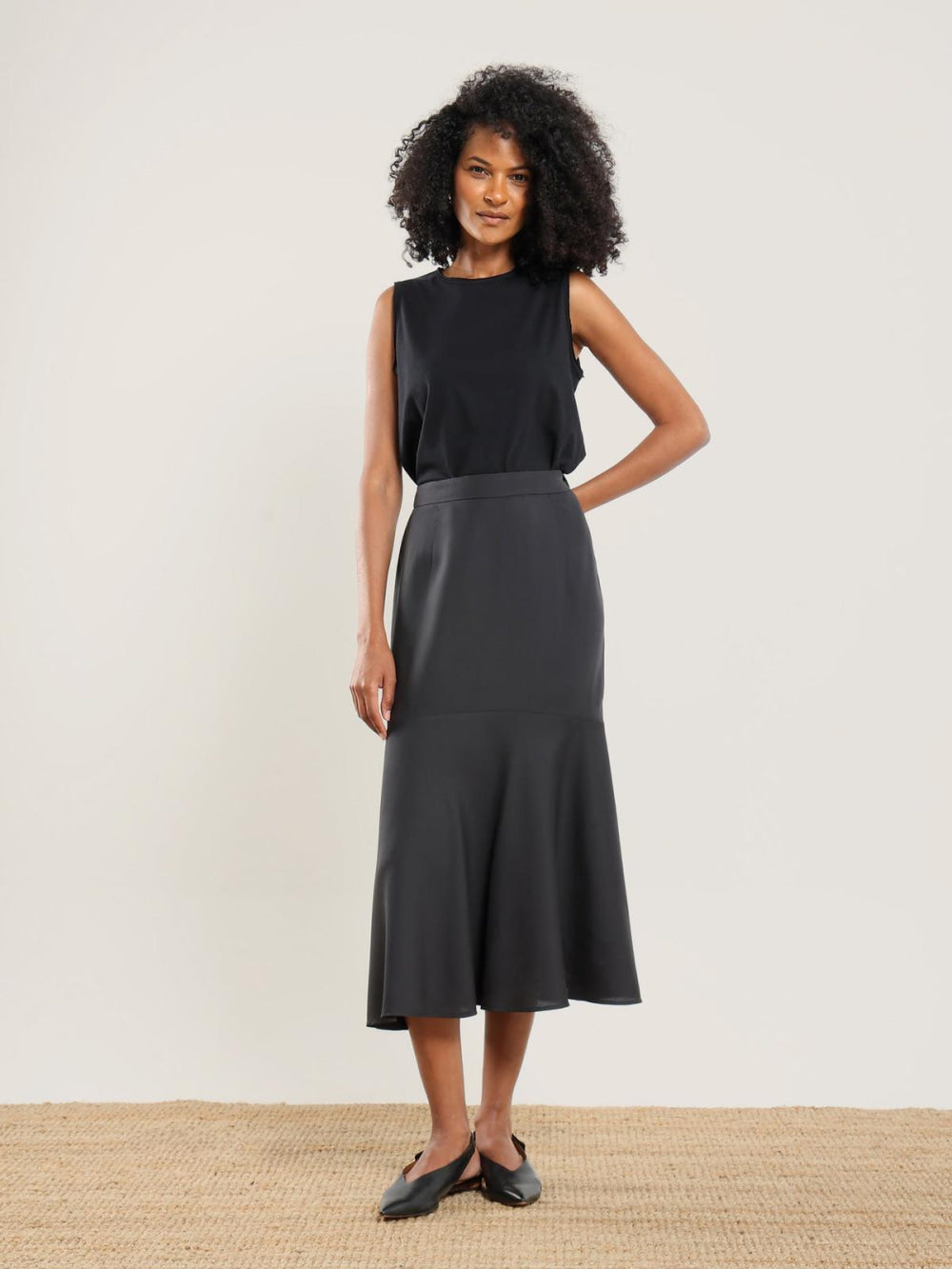 Tencel Flared Skirt - Black - Skirt