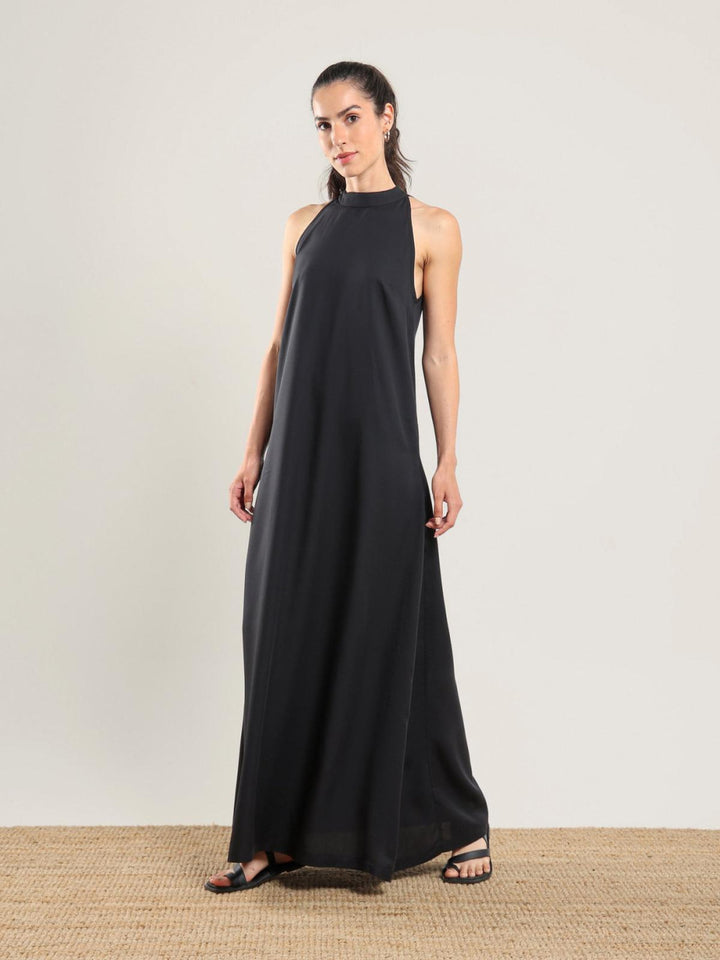 Tencel Halter Dress - Black - Dresses