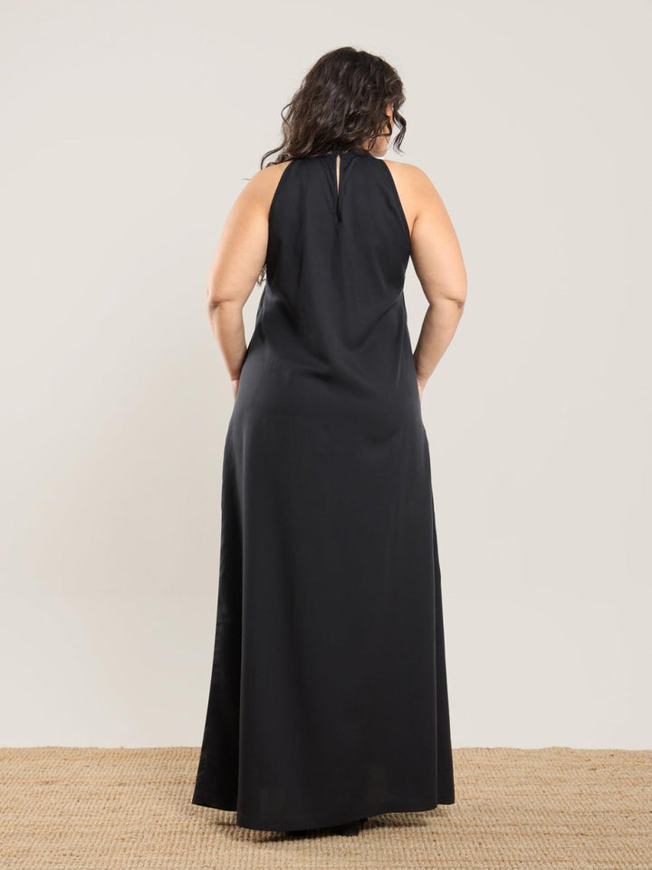 Tencel Halter Dress - Black - Dresses