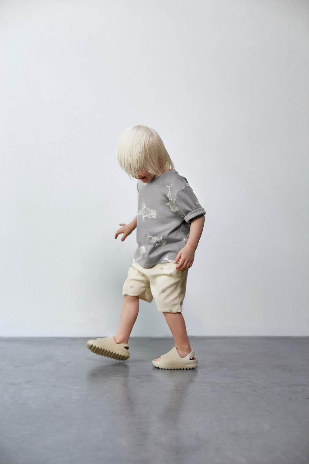 Terry Shorts with Print - Cream - Shorts