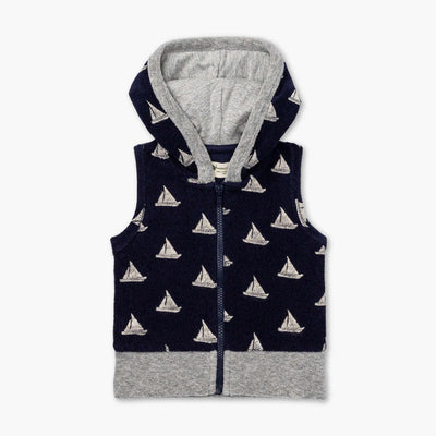 Terry Sweatsuit Top - Come Sail Away on Navy - 0-6m - Hoodie