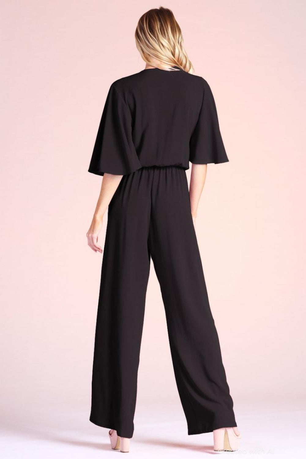 Textured Solid Tie Front Jumpsuit - Black - Jumpsuit