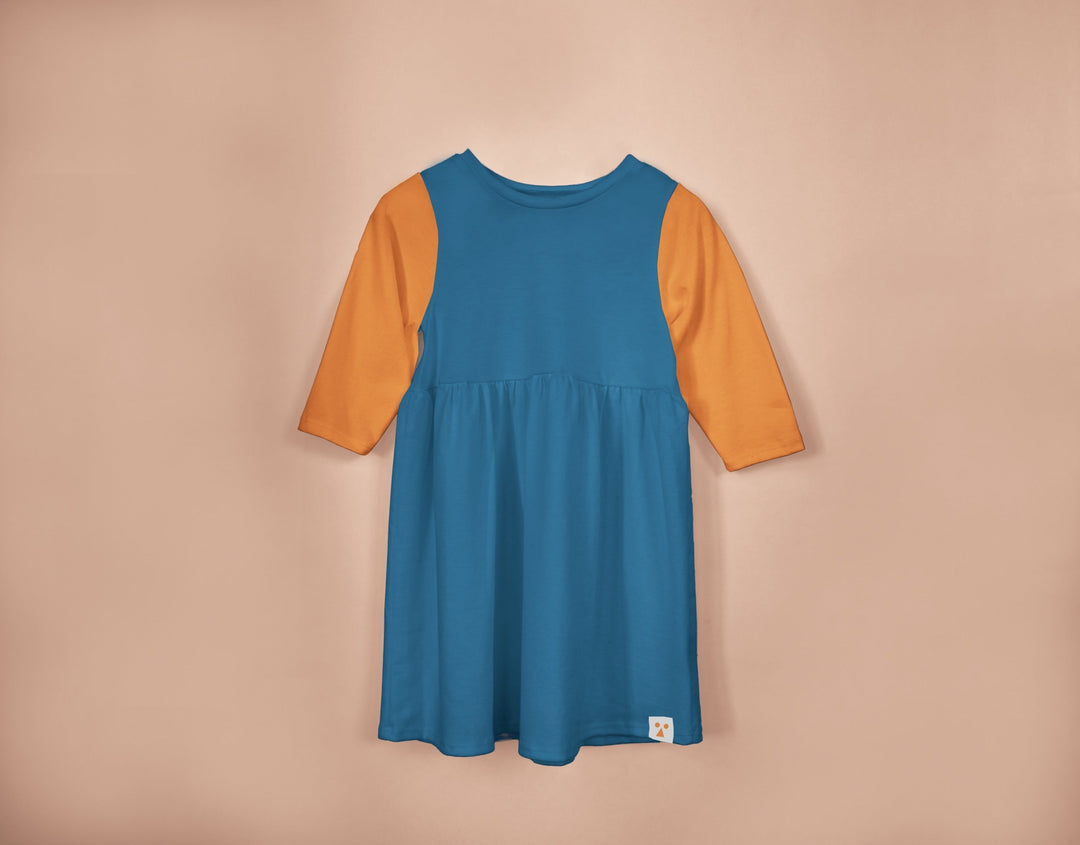 Long Sleeve Modal Two-Tone Dress - Pond