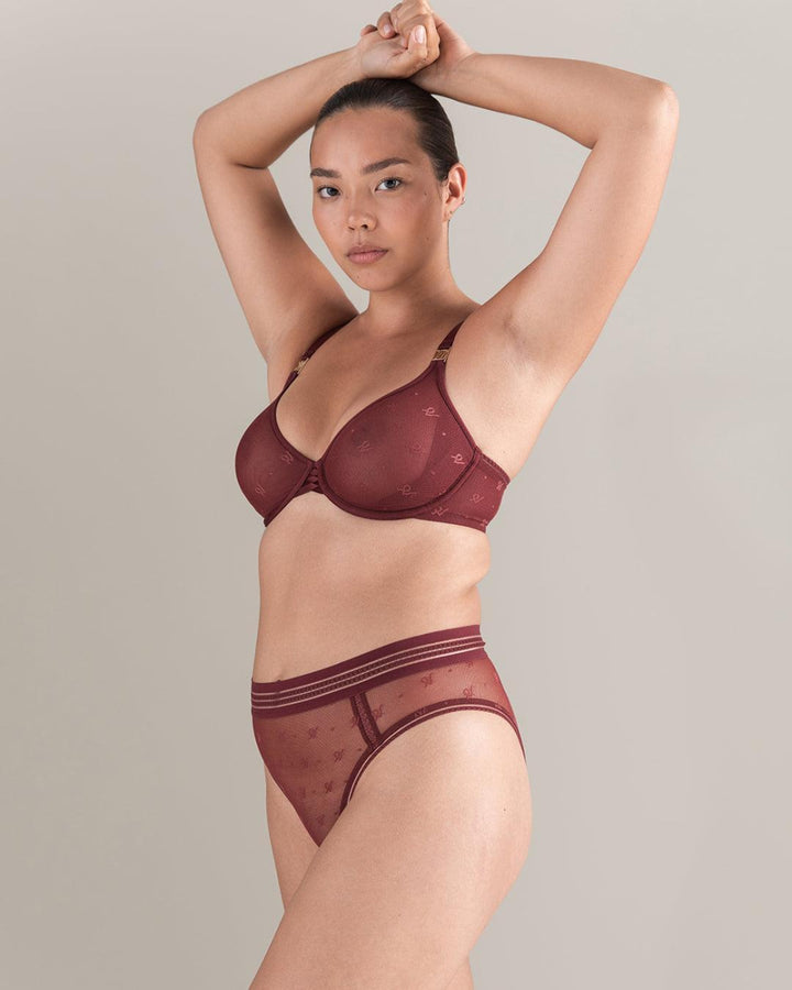 The Demi Bra in Logo Mesh - Merlot - 32D - Bra