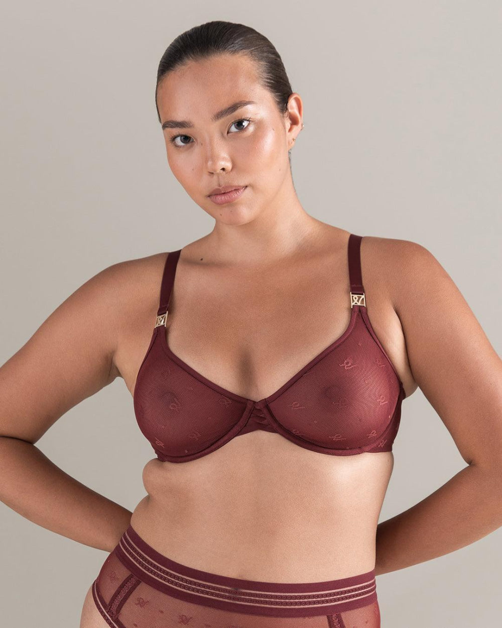 The Demi Bra in Logo Mesh - Merlot - 32D - Bra