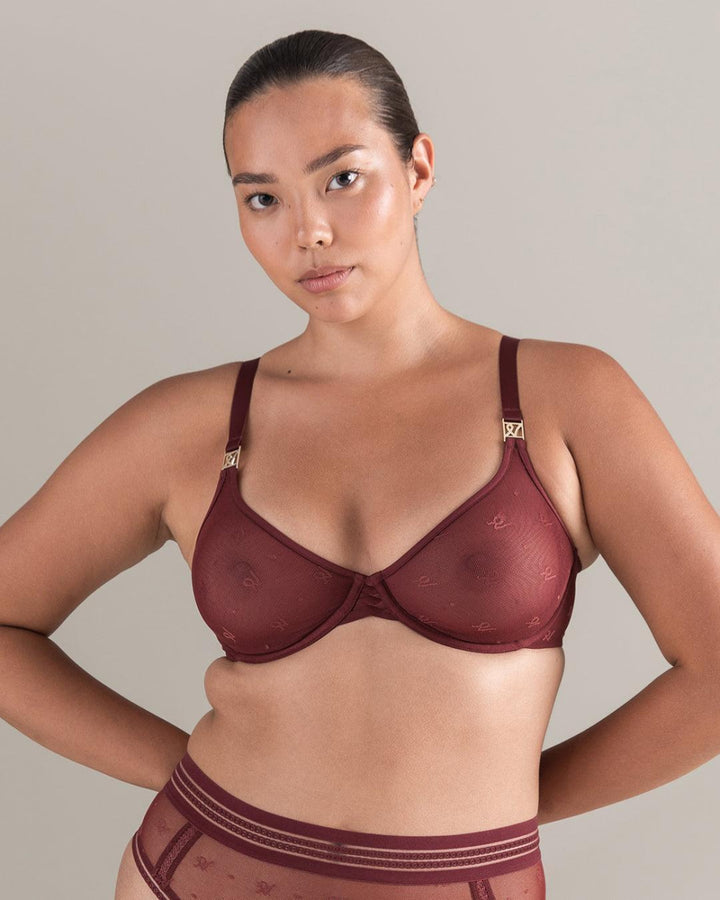 The Demi Bra in Logo Mesh - Merlot - 32D - Bra
