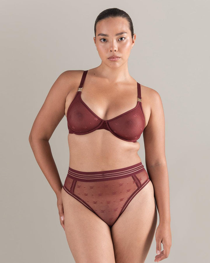 The Demi Bra in Logo Mesh - Merlot - 32D - Bra