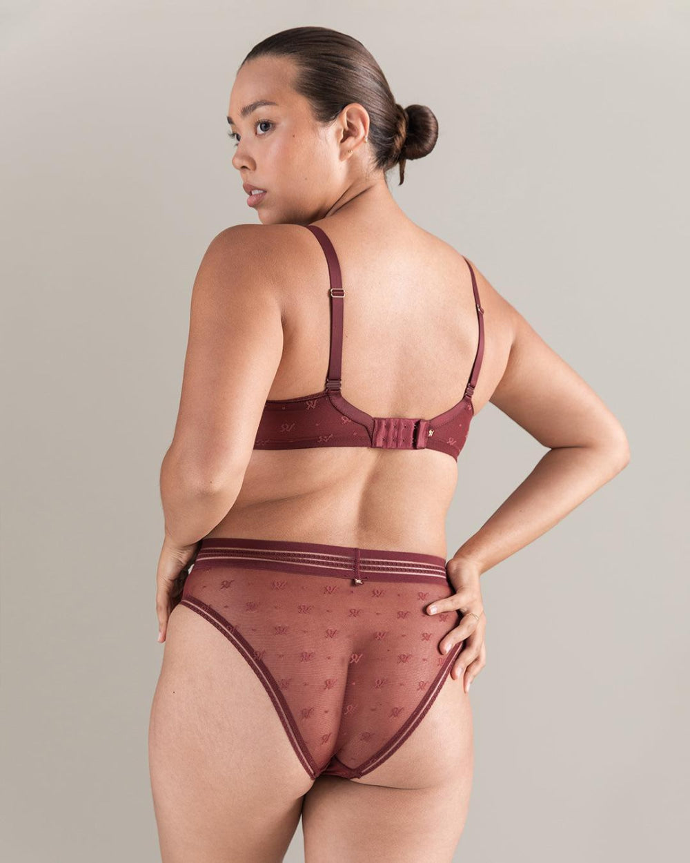 The Demi Bra in Logo Mesh - Merlot - 32D - Bra