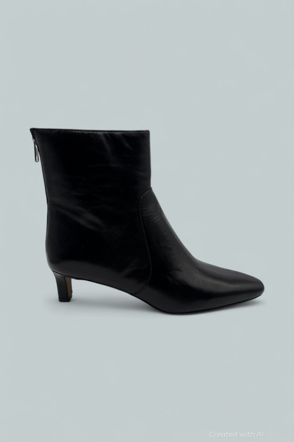 The Dimes Kitten-Heel Crinkle Leather Boots - True Black - 10 M - Boots
