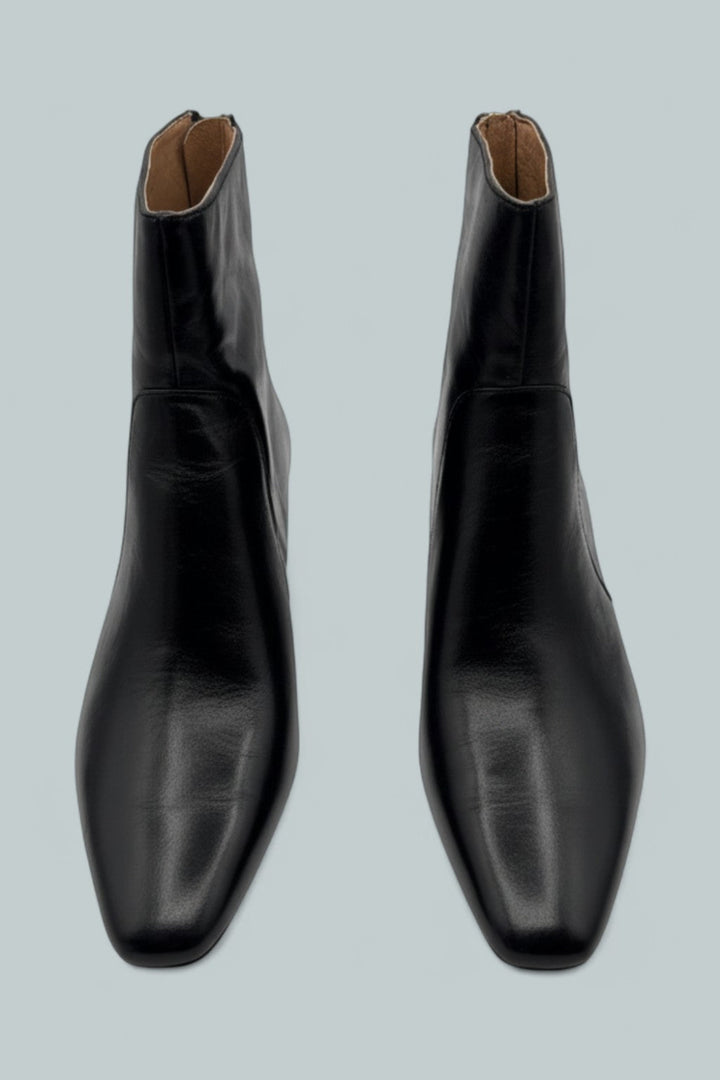 The Dimes Kitten-Heel Crinkle Leather Boots - True Black - 10 M - Boots