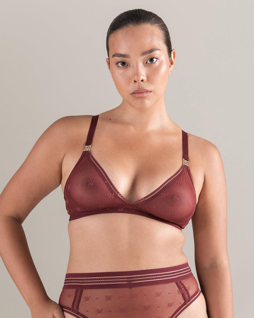 The Easy Does It Bralette Logo Mesh - Merlot - 32D - Bra