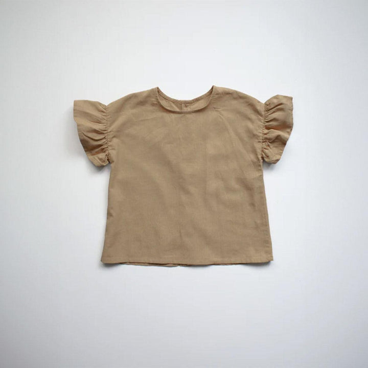 The Frill Linen Top - Camel - Shirt