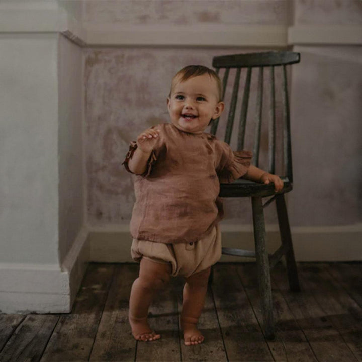 The Frill Linen Top - Cinnamon - Shirt