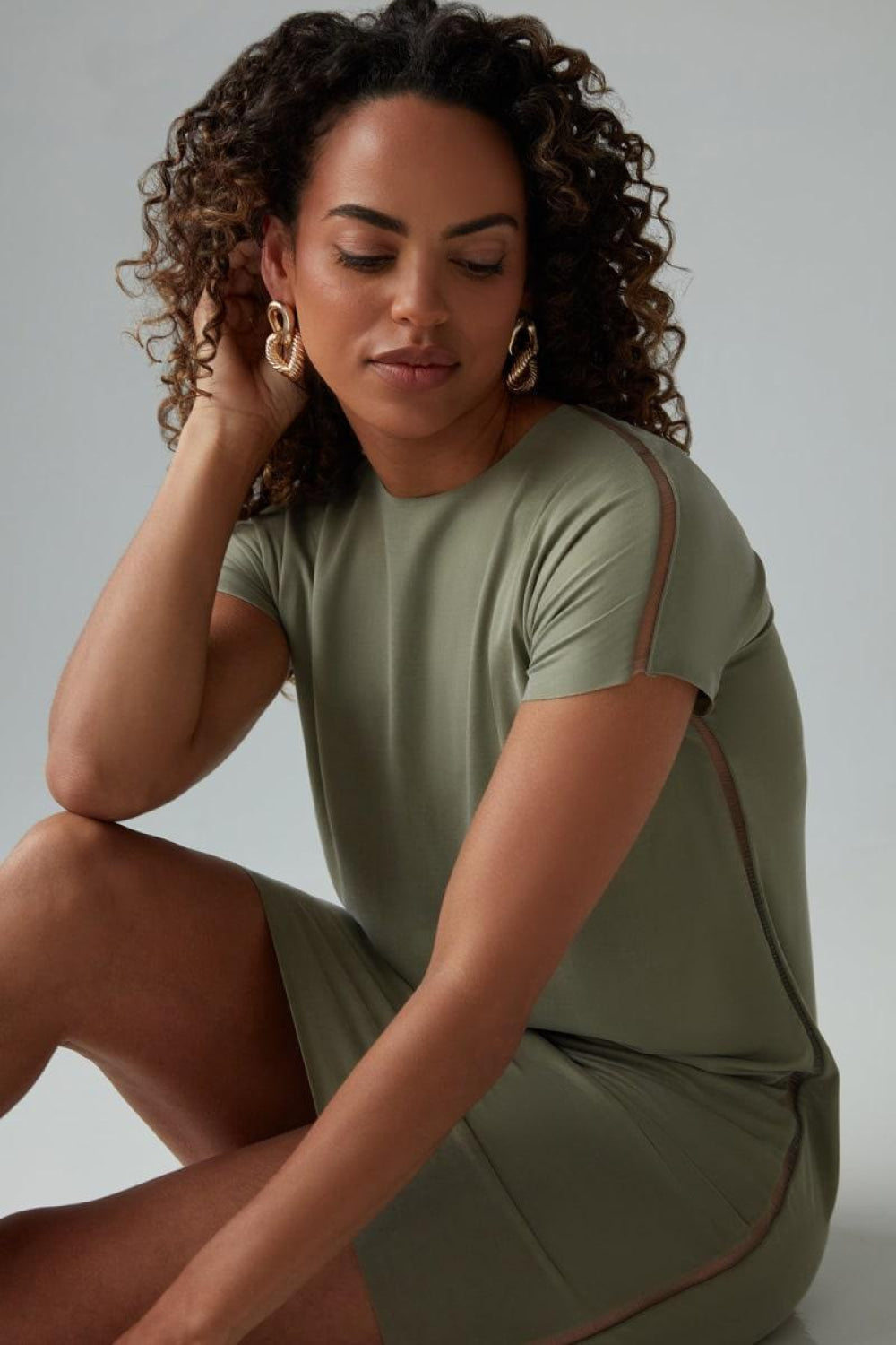 The Infinity Tee: Mini Dress Flow Cupro - Sage - Dresses
