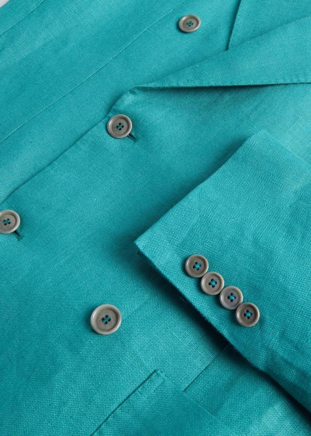 The Irish Linen Double Breasted Jacket - Turquoise - Blazer
