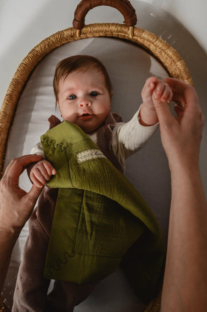 The Mini Cozy Lovey – Organic Baby Security Blanket Set - Green - 15’’x15’’ - Blanket