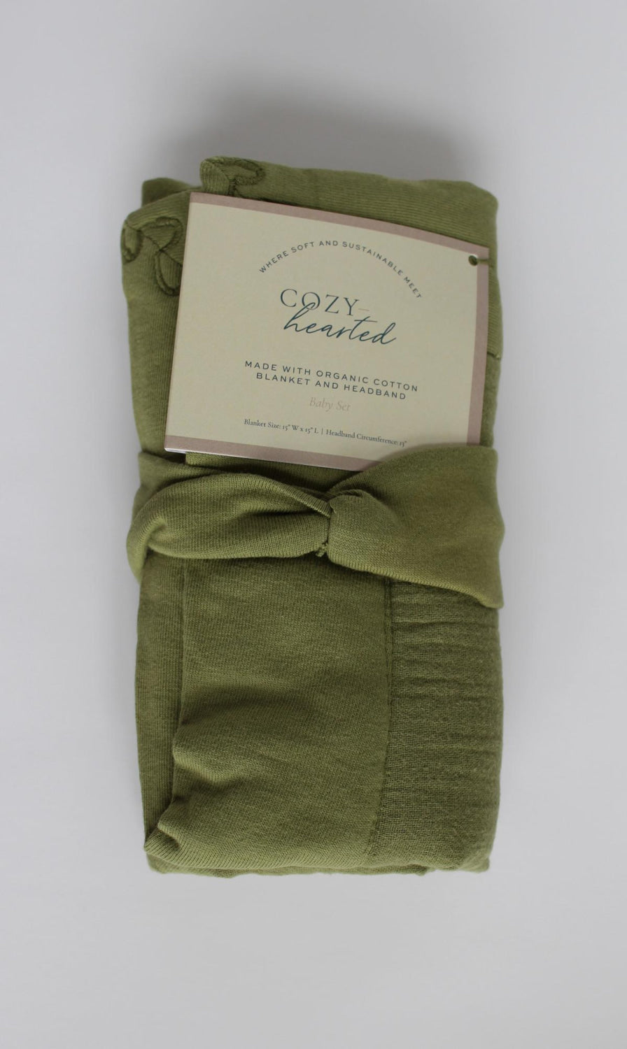 The Mini Cozy Lovey – Organic Baby Security Blanket Set - Green - 15’’x15’’ - Blanket