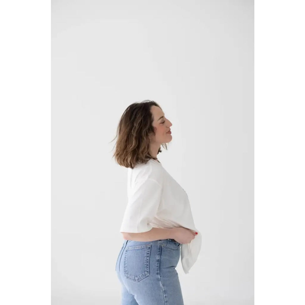 The Mom Crop in Antique White - T-shirt