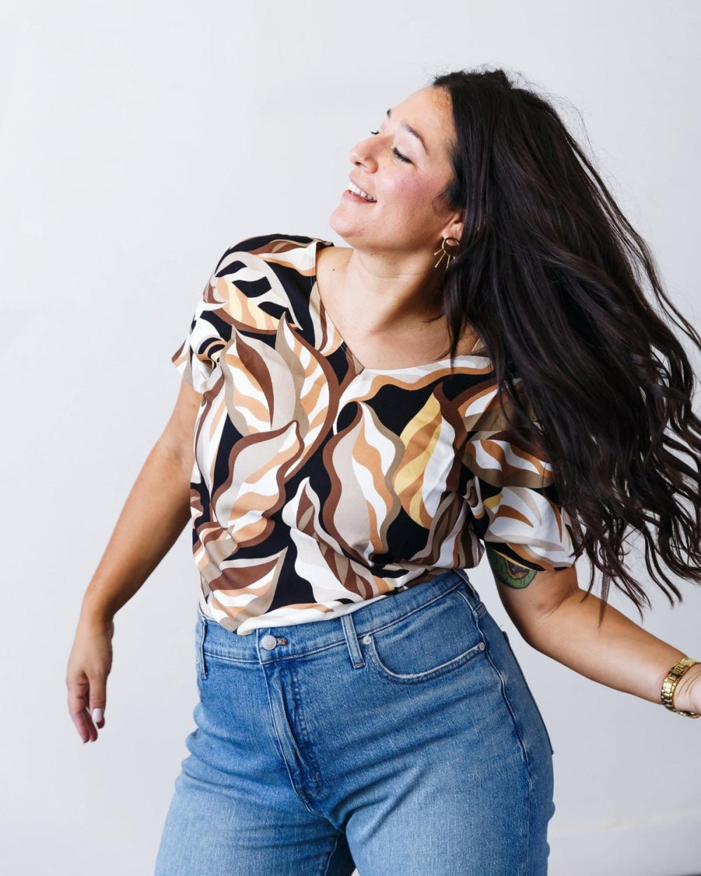 The Printed Chloe Top - Mocha-print - Blouse