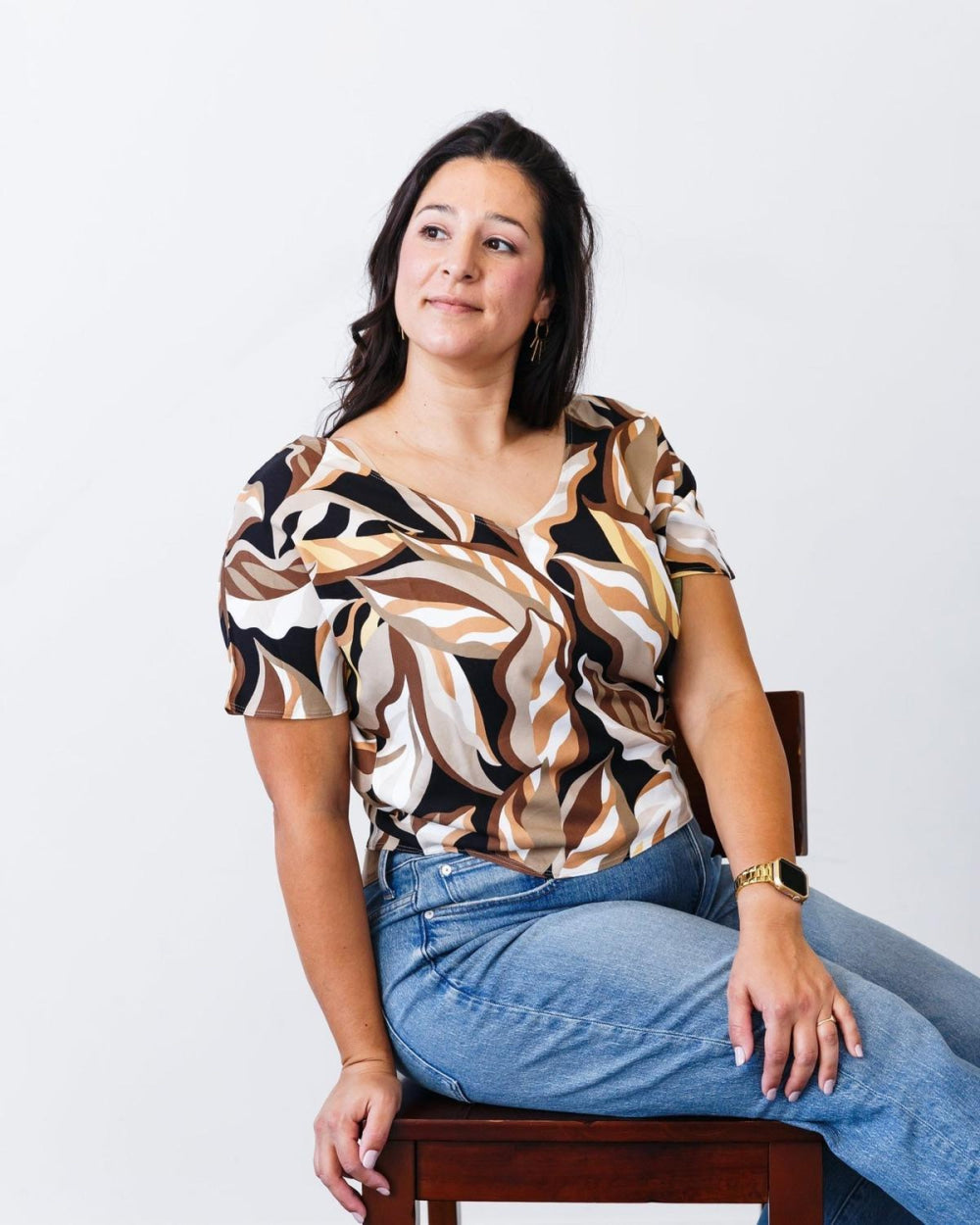 The Printed Chloe Top - Mocha-print - Blouse