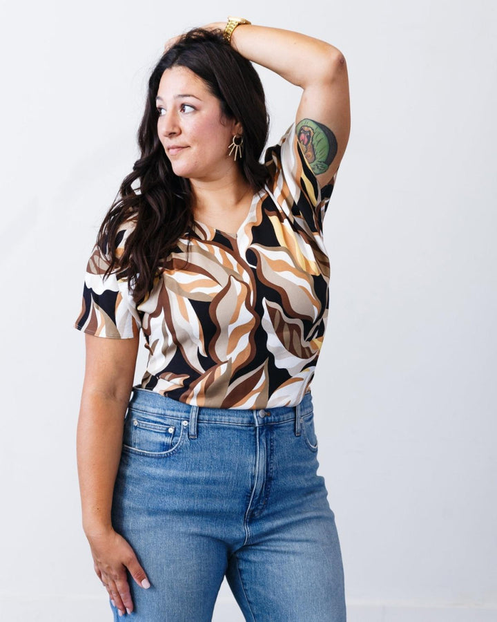 The Printed Chloe Top - Mocha-print - Blouse