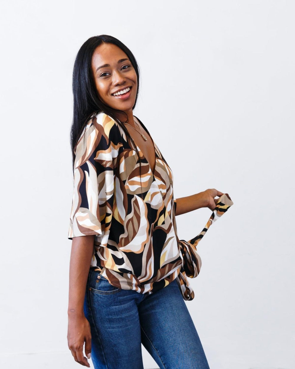 The Printed Olivia Top - Mocha-print - Blouse