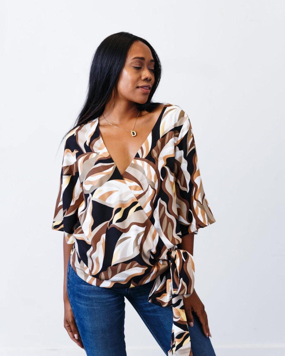 The Printed Olivia Top - Mocha-print - Blouse