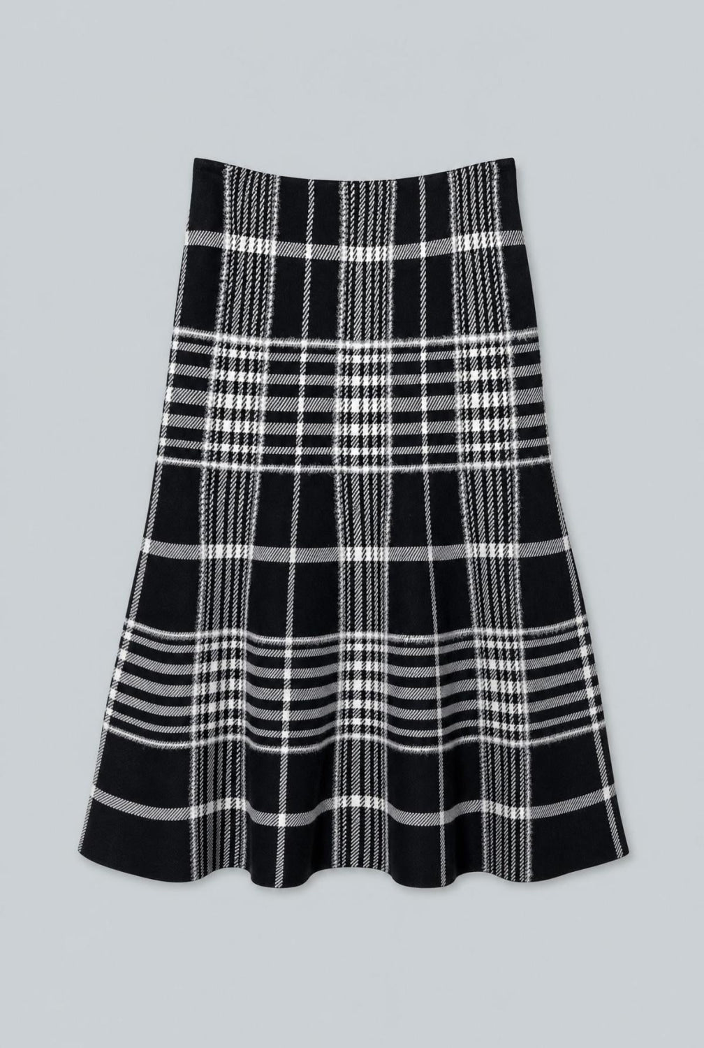 The Rory Flare Knit Skirt With Jacquard - Black Plaid - M - Skirt
