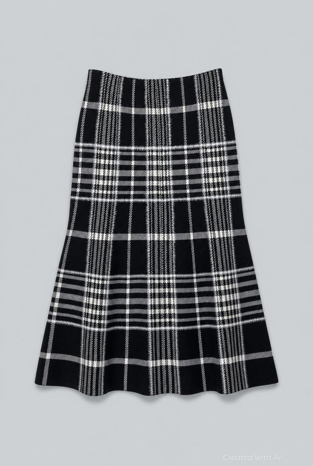 The Rory Flare Knit Skirt With Jacquard - Black Plaid - M - Skirt