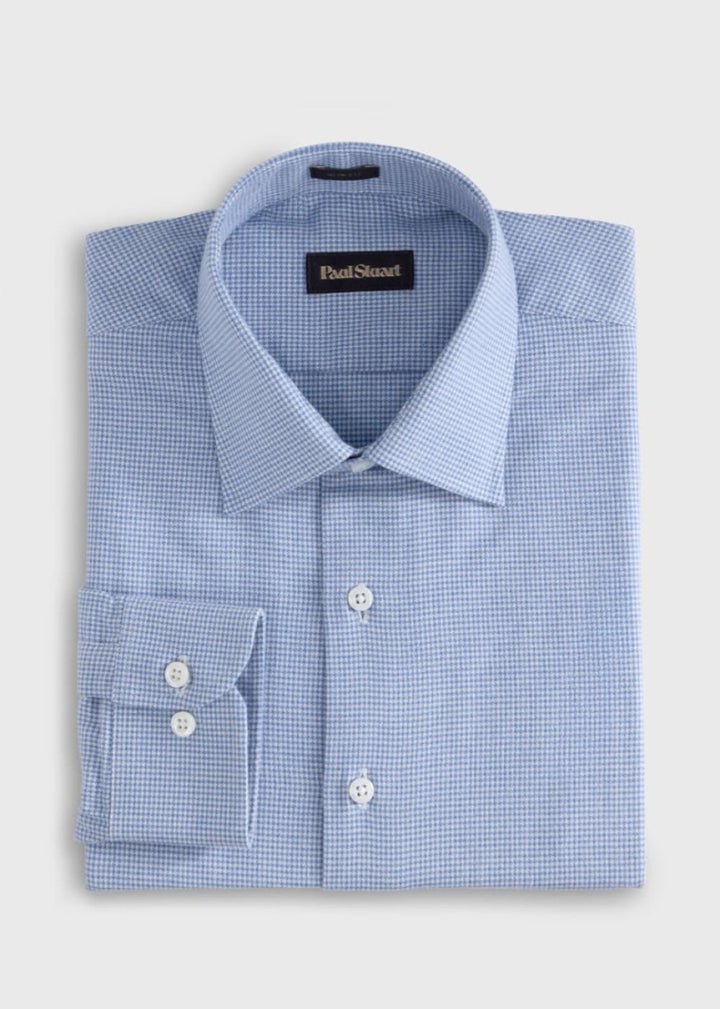 Brushed Cotton Houndstooth Sport Shirt - Blue - XXL (46) - Collared Shirt