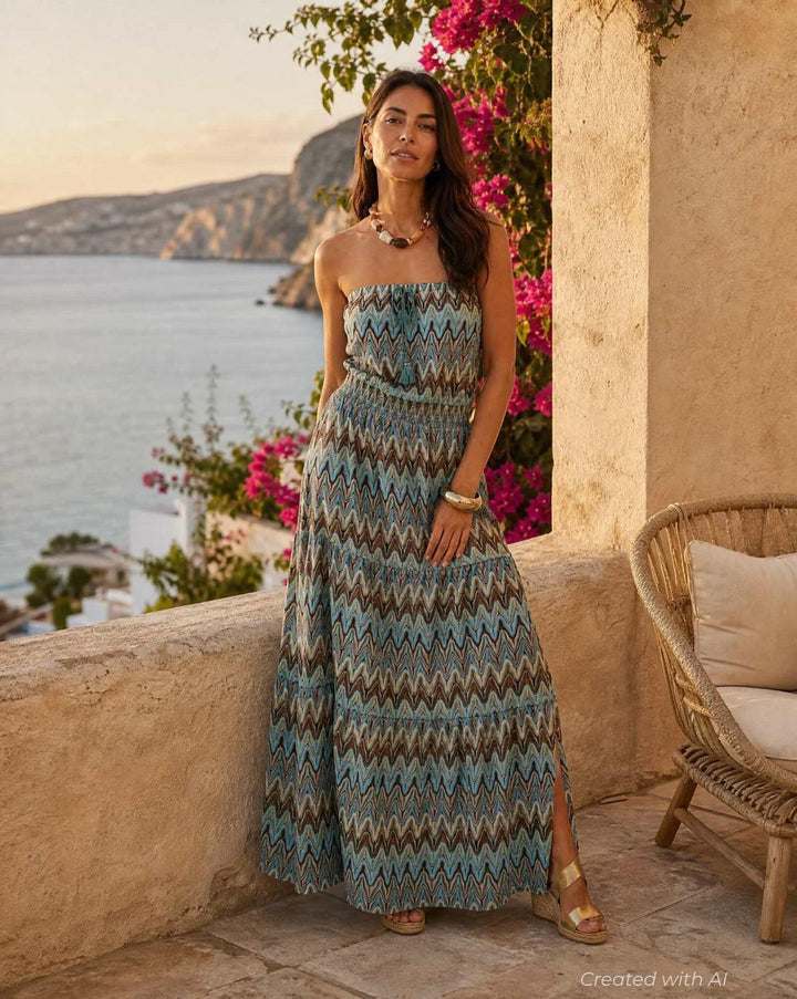Vera Dress - Blue Multi (Zig Zag) - Dresses
