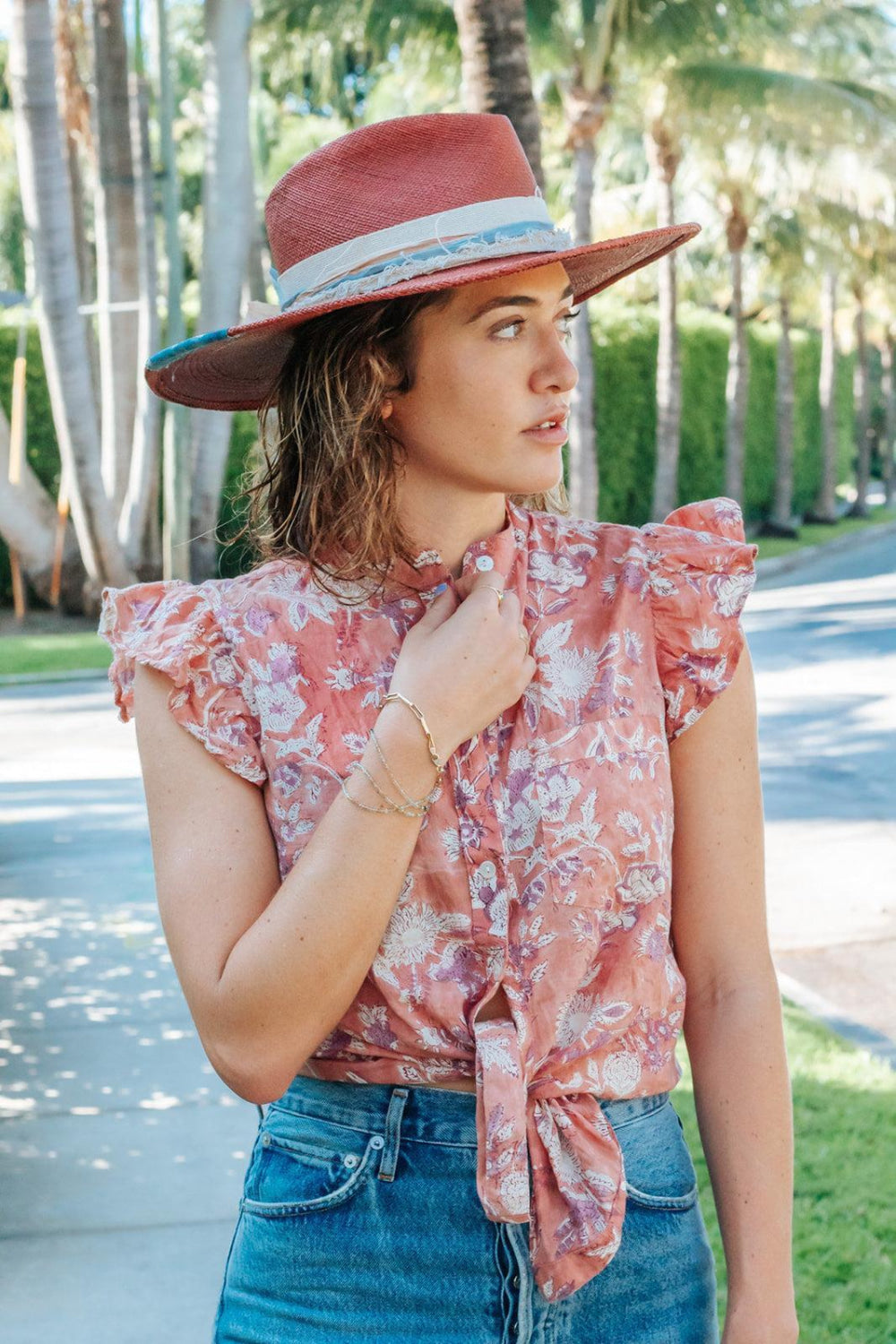 Celia Top - Dusty Red Floral - Blouse