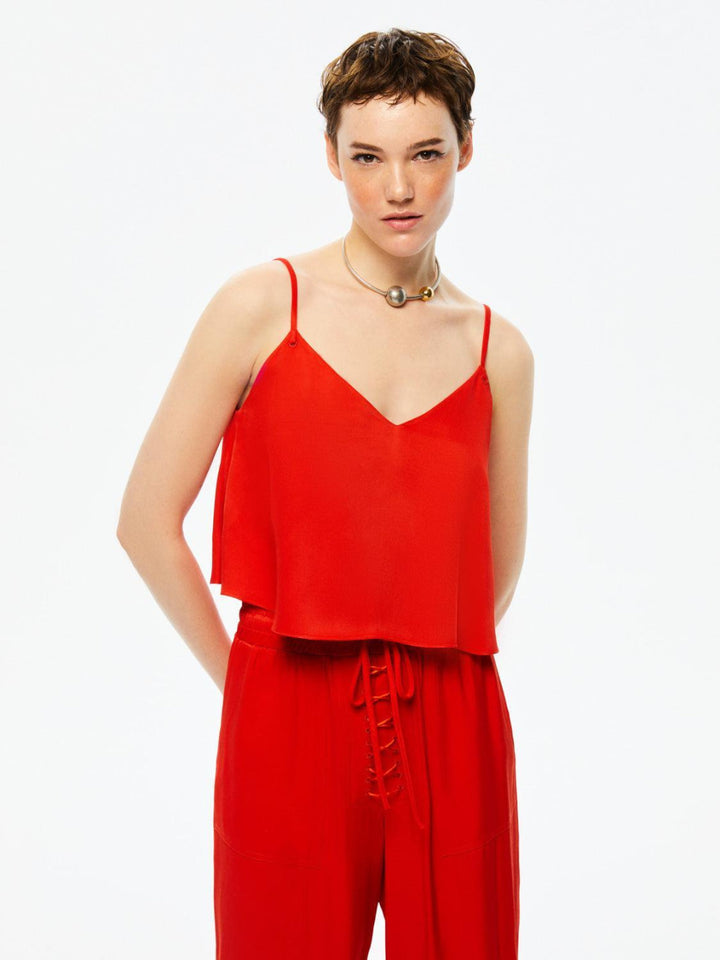 Thin Strap Crop Top - Red - Tank Top