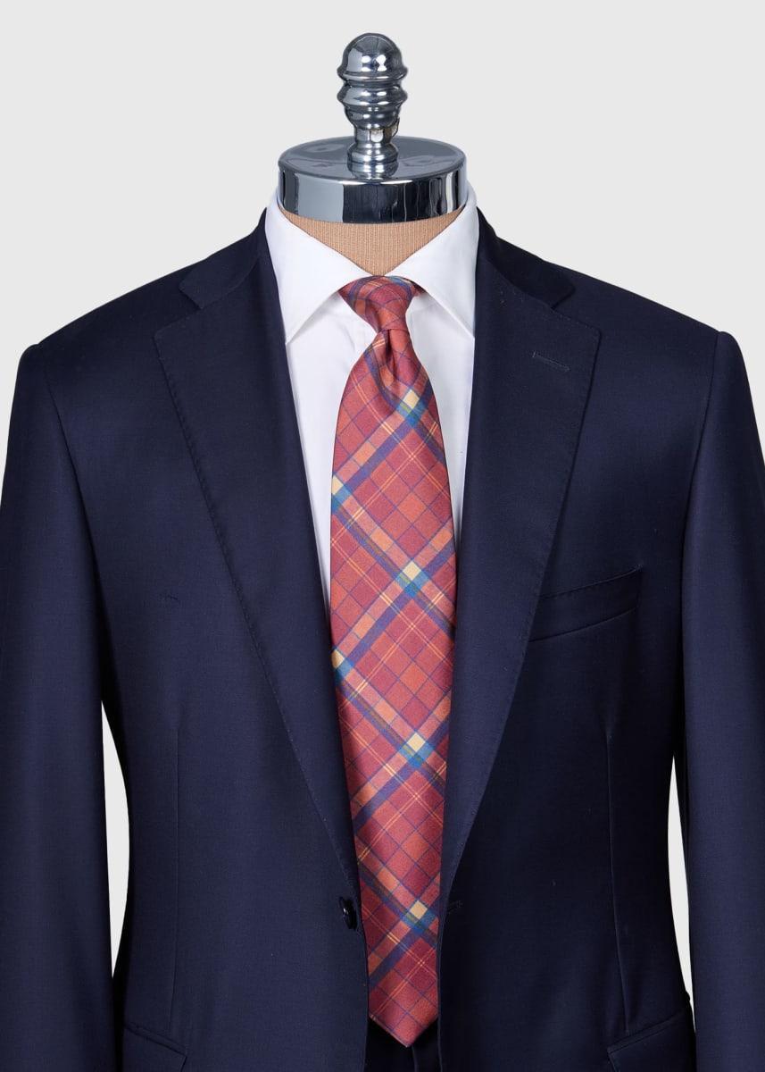 Printed Silk Madder Plaid Tie - Red