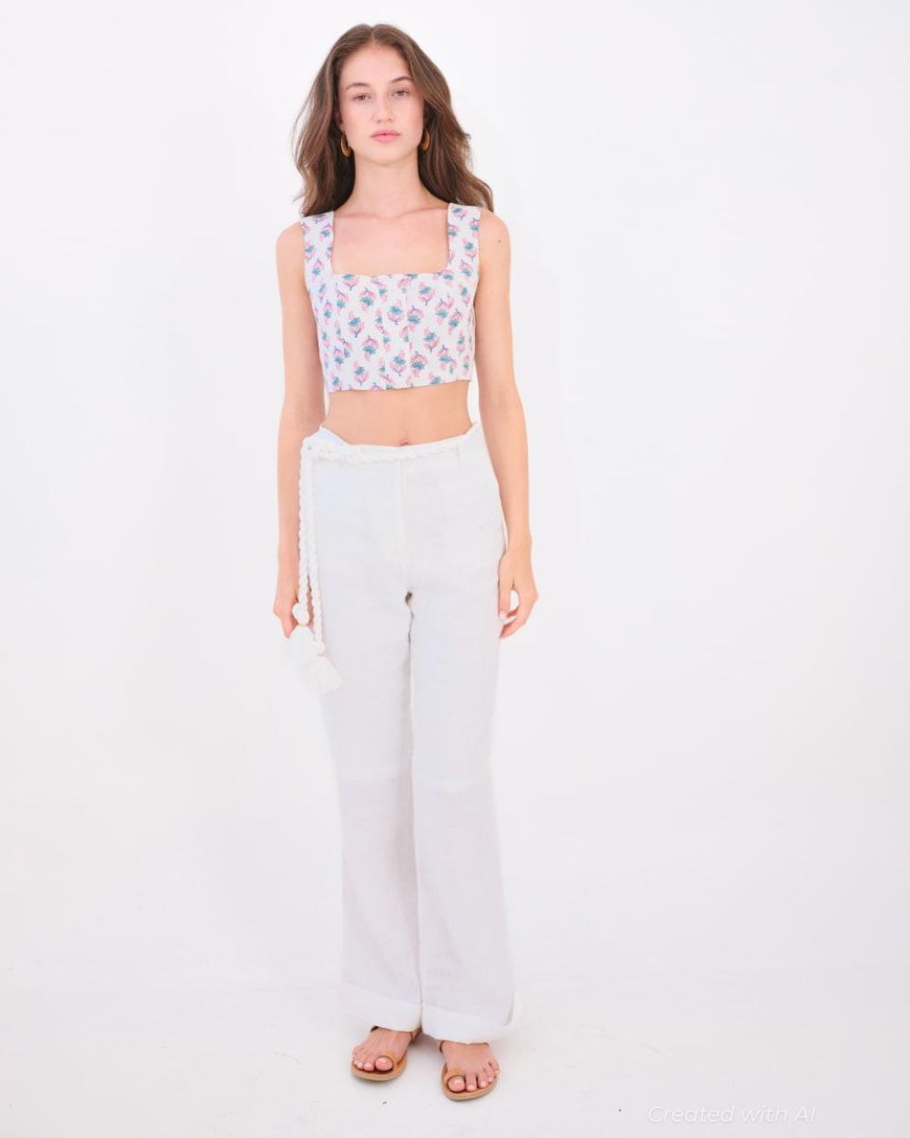 Tia Bralet - Tiny Lotus Pink Teal - Crop Top