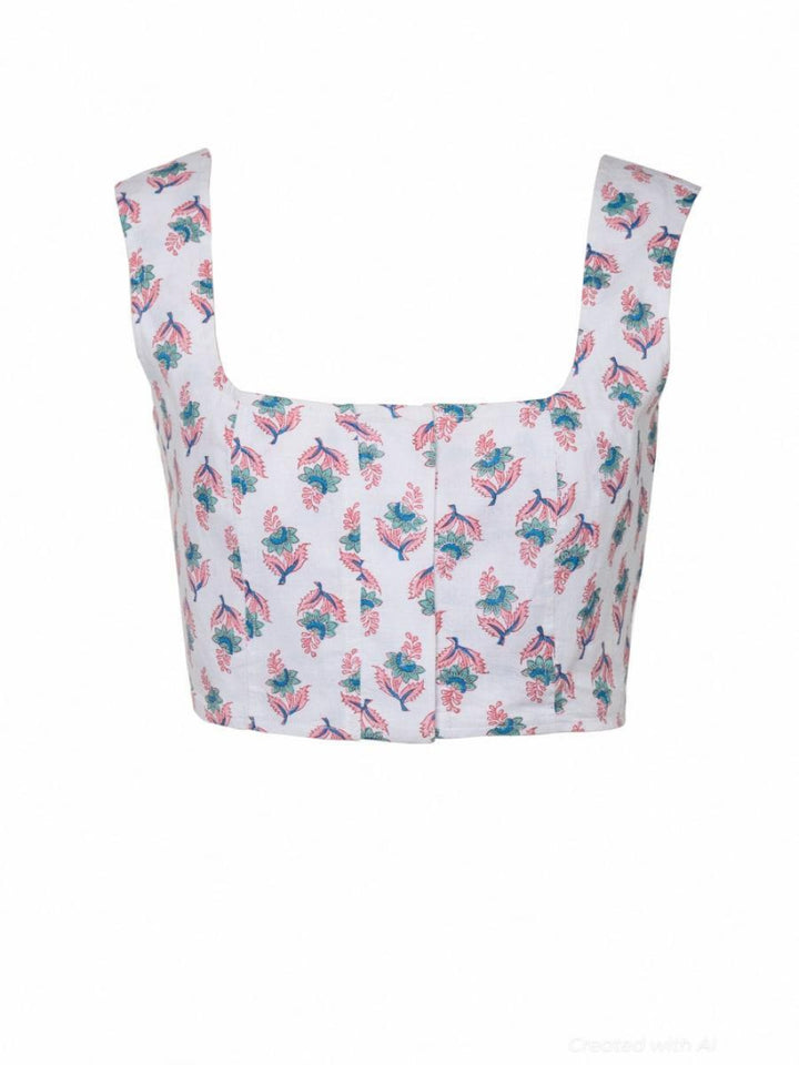 Tia Bralet - Tiny Lotus Pink Teal - Crop Top