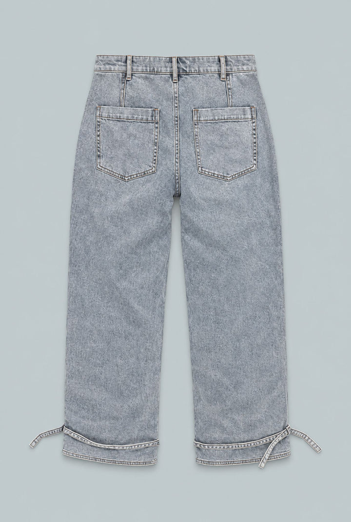 Tie Ankle Denim - Light Blue - Jeans