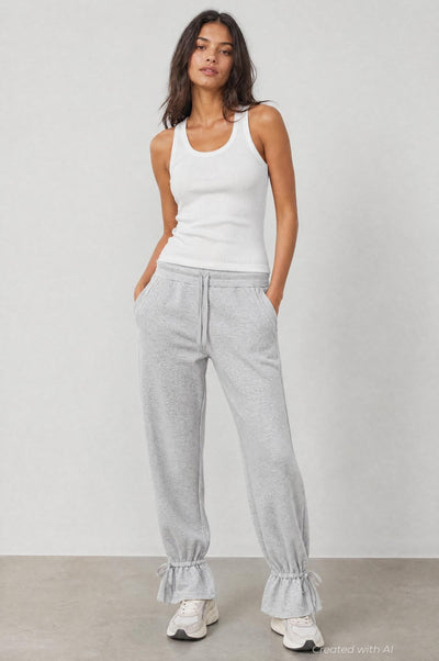 Tie Ankle Sweatpants - Heather Gray - Sweatpant